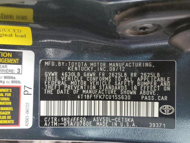 Photo 11 VIN: 4T1BF1FK7CU155630 - TOYOTA CAMRY 