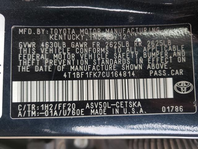 Photo 9 VIN: 4T1BF1FK7CU164814 - TOYOTA CAMRY 