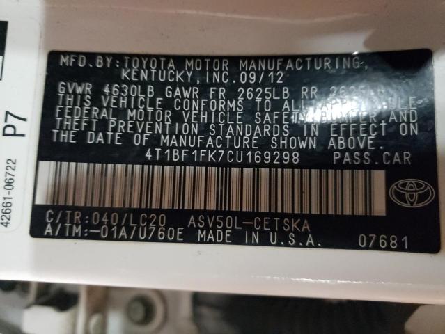 Photo 11 VIN: 4T1BF1FK7CU169298 - TOYOTA CAMRY BASE 