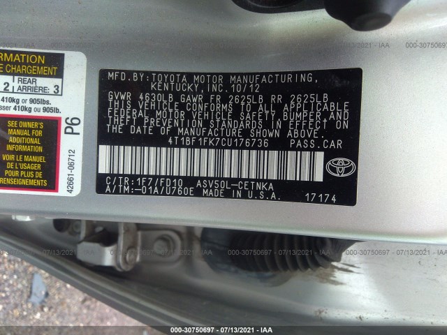 Photo 8 VIN: 4T1BF1FK7CU176736 - TOYOTA CAMRY 