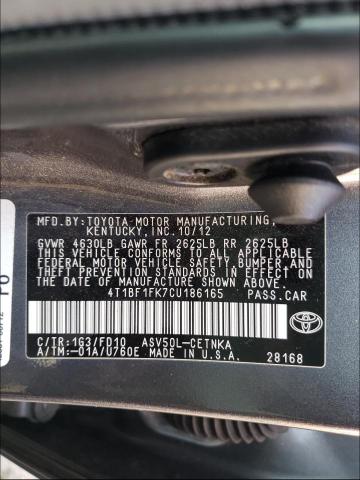 Photo 9 VIN: 4T1BF1FK7CU186165 - TOYOTA CAMRY BASE 