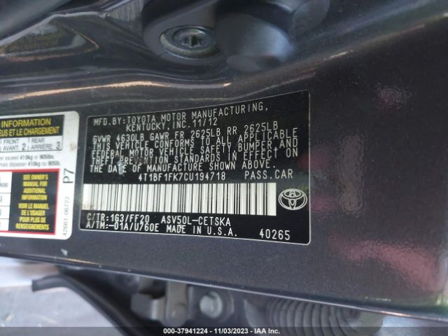 Photo 8 VIN: 4T1BF1FK7CU194718 - TOYOTA CAMRY 