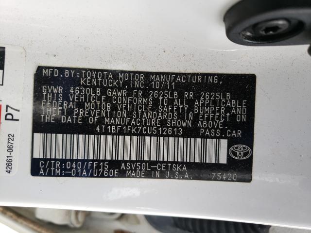 Photo 9 VIN: 4T1BF1FK7CU512613 - TOYOTA CAMRY BASE 