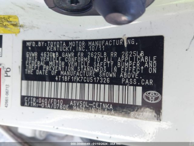 Photo 8 VIN: 4T1BF1FK7CU517326 - TOYOTA CAMRY 