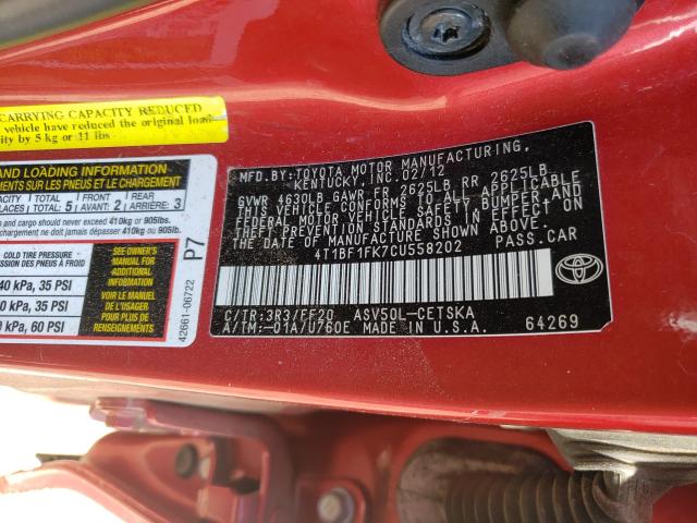 Photo 9 VIN: 4T1BF1FK7CU558202 - TOYOTA CAMRY 