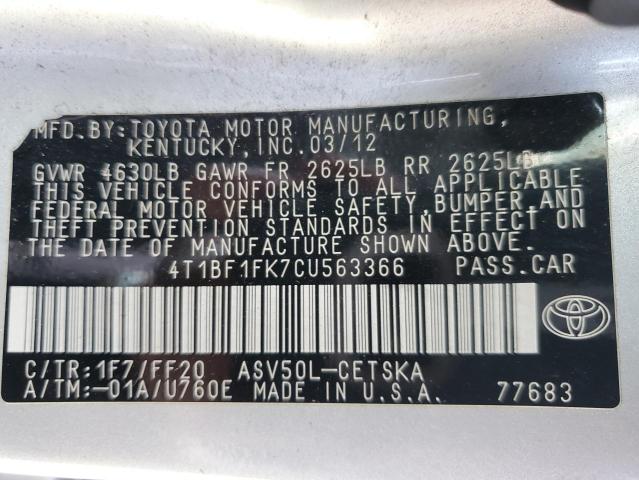 Photo 12 VIN: 4T1BF1FK7CU563366 - TOYOTA CAMRY 