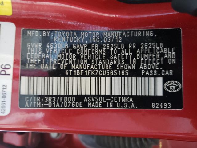 Photo 9 VIN: 4T1BF1FK7CU565165 - TOYOTA CAMRY BASE 