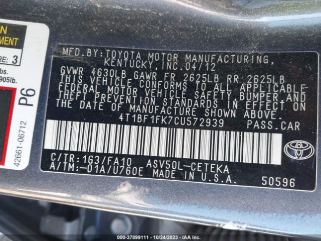 Photo 8 VIN: 4T1BF1FK7CU572939 - TOYOTA CAMRY 