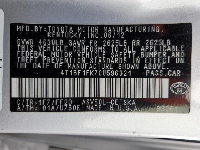 Photo 11 VIN: 4T1BF1FK7CU596321 - TOYOTA CAMRY BASE 