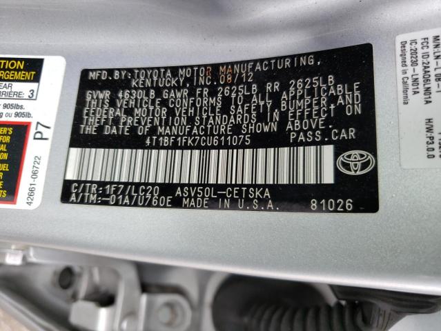 Photo 9 VIN: 4T1BF1FK7CU611075 - TOYOTA CAMRY BASE 