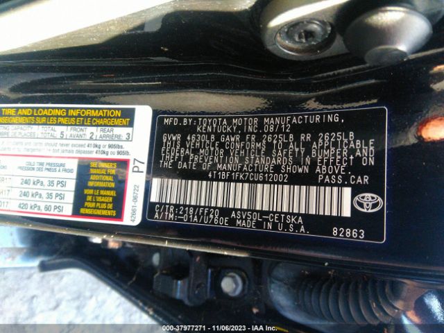 Photo 8 VIN: 4T1BF1FK7CU612002 - TOYOTA CAMRY 