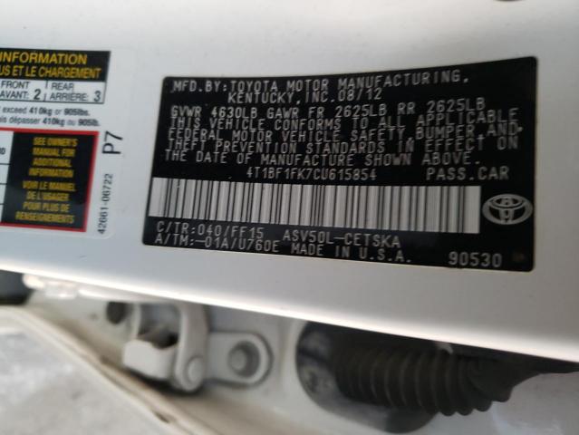 Photo 9 VIN: 4T1BF1FK7CU615854 - TOYOTA CAMRY BASE 