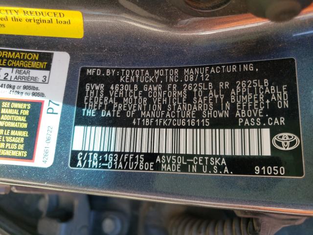 Photo 9 VIN: 4T1BF1FK7CU616115 - TOYOTA CAMRY 