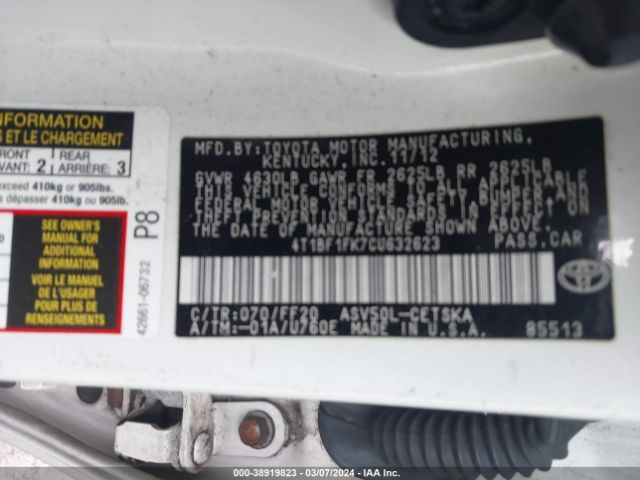 Photo 8 VIN: 4T1BF1FK7CU632623 - TOYOTA CAMRY 