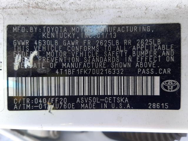 Photo 9 VIN: 4T1BF1FK7DU216332 - TOYOTA CAMRY L 