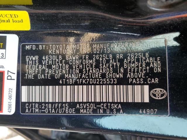 Photo 12 VIN: 4T1BF1FK7DU225533 - TOYOTA CAMRY 