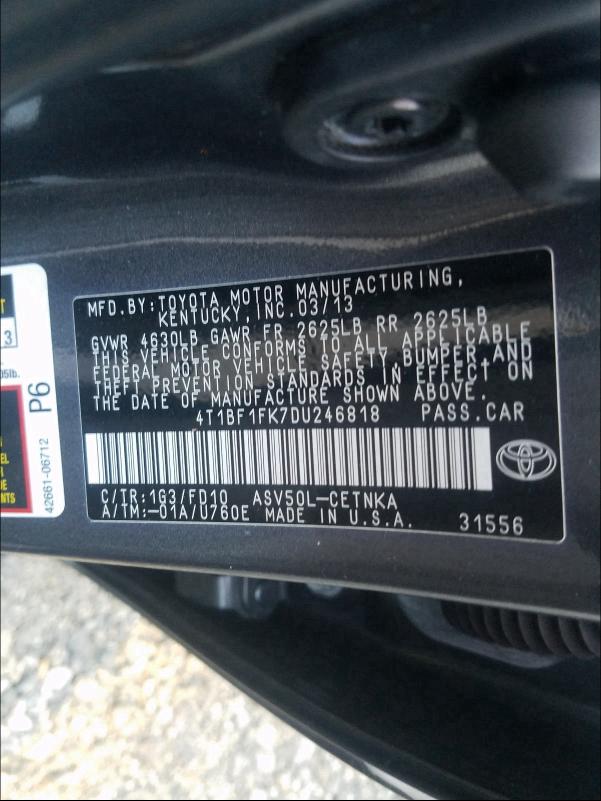 Photo 9 VIN: 4T1BF1FK7DU246818 - TOYOTA CAMRY L 