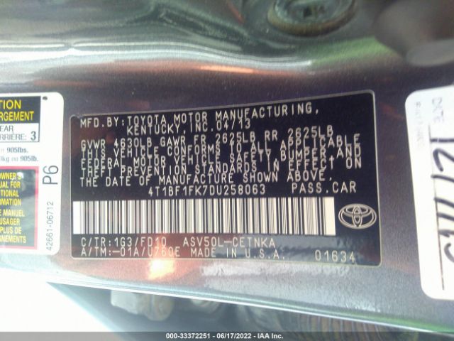 Photo 8 VIN: 4T1BF1FK7DU258063 - TOYOTA CAMRY 