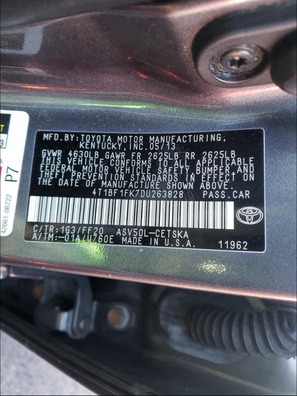 Photo 9 VIN: 4T1BF1FK7DU263828 - TOYOTA CAMRY L 