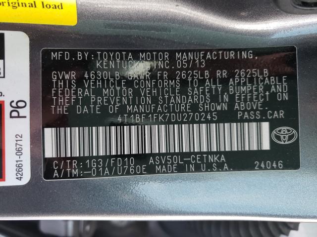 Photo 9 VIN: 4T1BF1FK7DU270245 - TOYOTA CAMRY L 