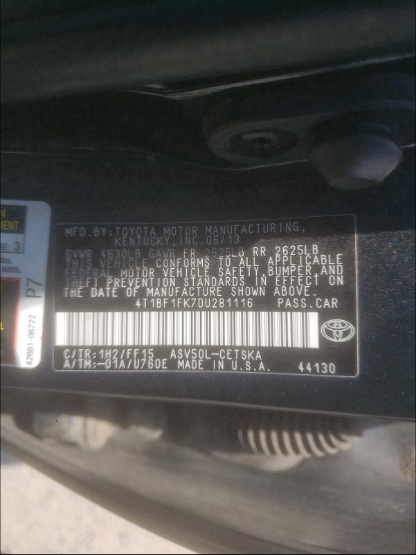 Photo 9 VIN: 4T1BF1FK7DU281116 - TOYOTA CAMRY L 