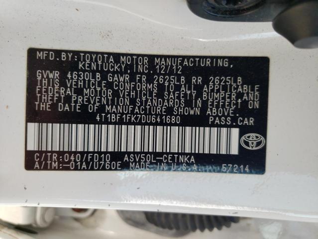 Photo 11 VIN: 4T1BF1FK7DU641680 - TOYOTA CAMRY L 