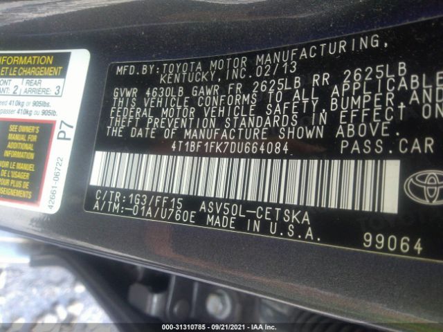 Photo 8 VIN: 4T1BF1FK7DU664084 - TOYOTA CAMRY 