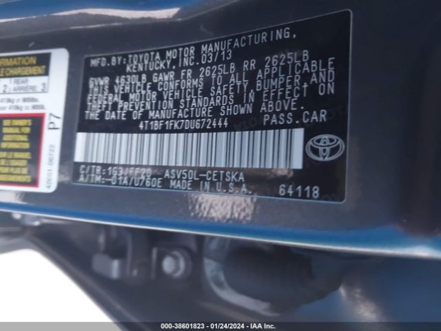 Photo 8 VIN: 4T1BF1FK7DU672444 - TOYOTA CAMRY 