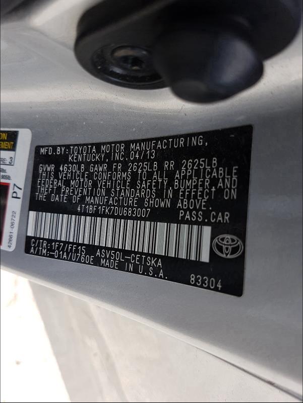 Photo 9 VIN: 4T1BF1FK7DU683007 - TOYOTA CAMRY L 