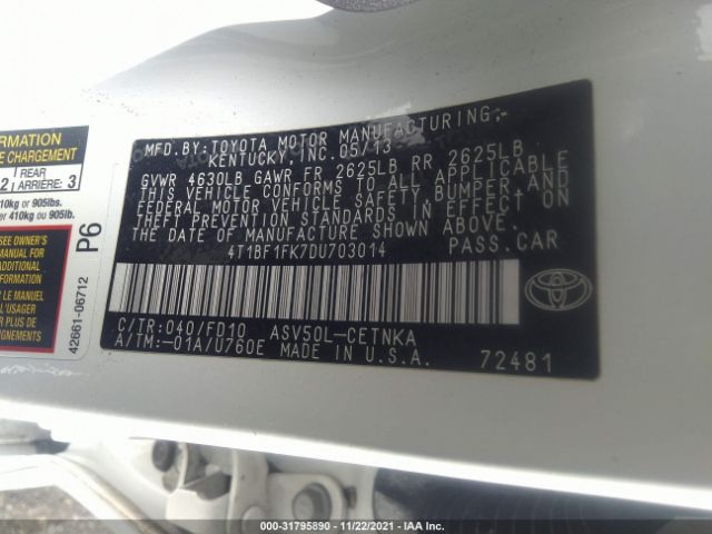 Photo 8 VIN: 4T1BF1FK7DU703014 - TOYOTA CAMRY 