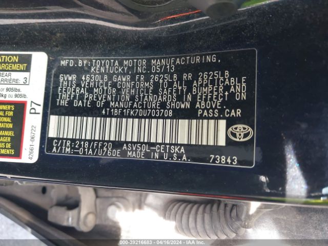 Photo 8 VIN: 4T1BF1FK7DU703708 - TOYOTA CAMRY 