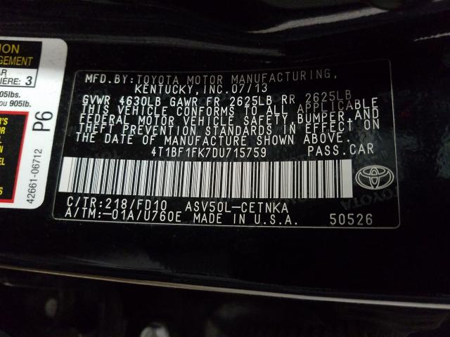 Photo 9 VIN: 4T1BF1FK7DU715759 - TOYOTA CAMRY L 