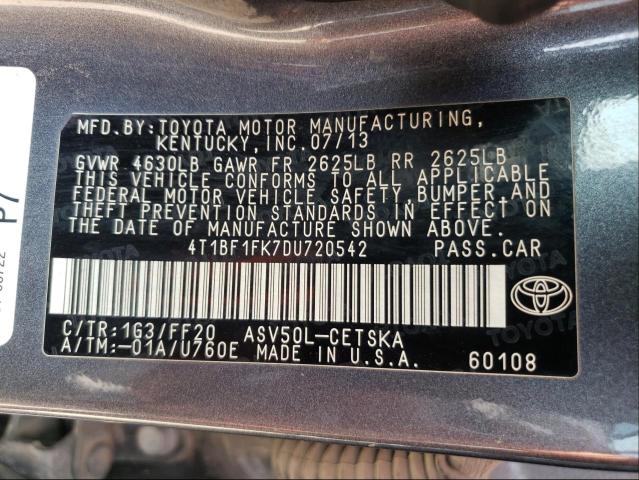 Photo 9 VIN: 4T1BF1FK7DU720542 - TOYOTA CAMRY L 