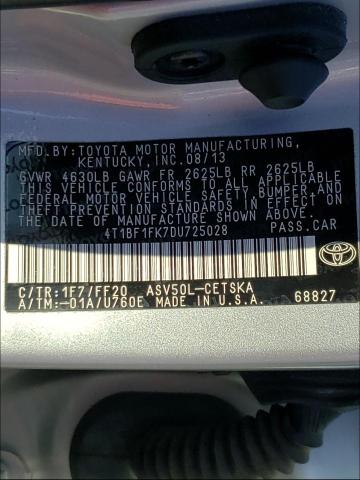 Photo 9 VIN: 4T1BF1FK7DU725028 - TOYOTA CAMRY L 