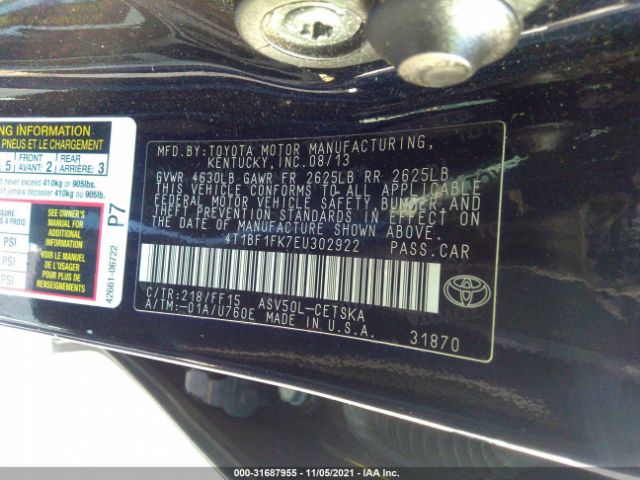 Photo 8 VIN: 4T1BF1FK7EU302922 - TOYOTA CAMRY 