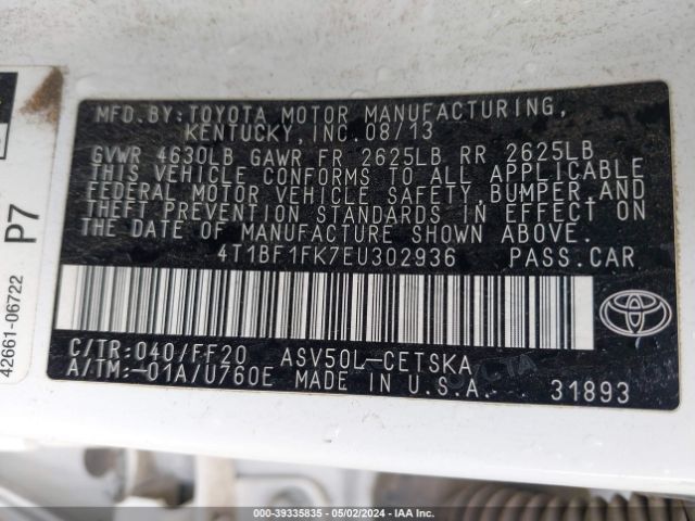 Photo 8 VIN: 4T1BF1FK7EU302936 - TOYOTA CAMRY 