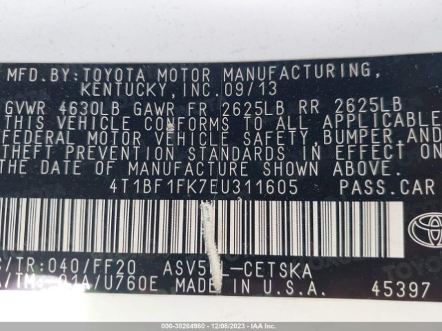 Photo 8 VIN: 4T1BF1FK7EU311605 - TOYOTA CAMRY 