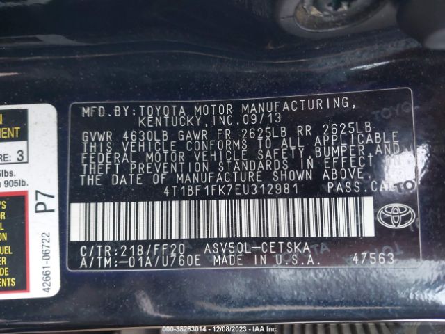 Photo 8 VIN: 4T1BF1FK7EU312981 - TOYOTA CAMRY 