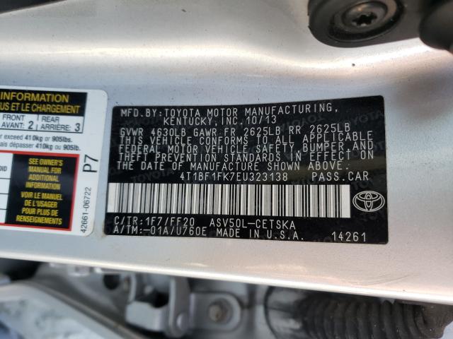 Photo 9 VIN: 4T1BF1FK7EU323138 - TOYOTA CAMRY L 