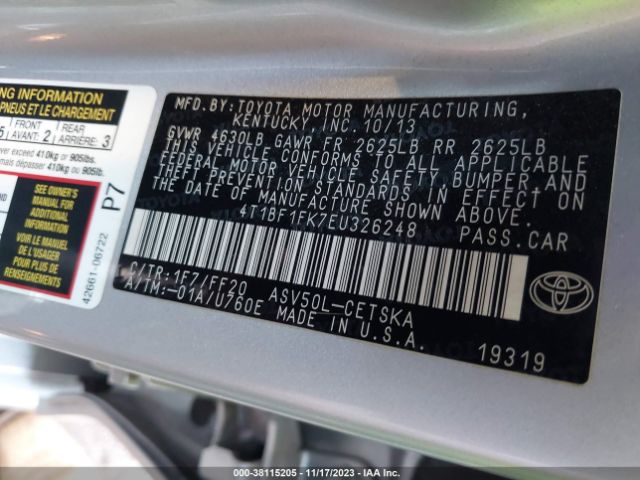 Photo 8 VIN: 4T1BF1FK7EU326248 - TOYOTA CAMRY 