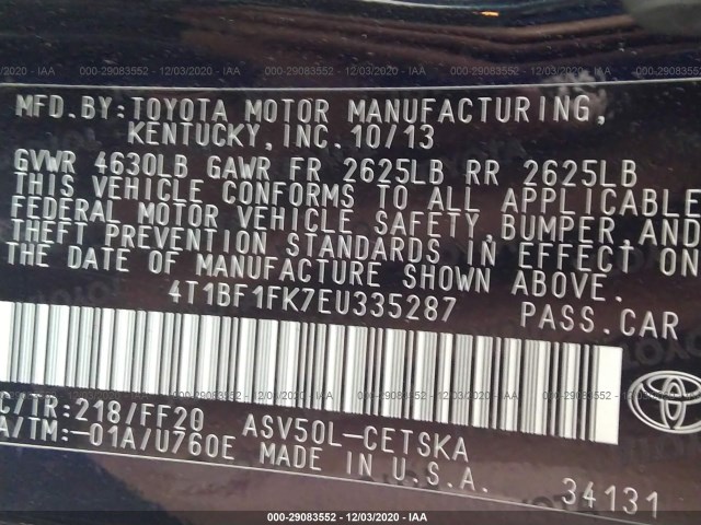 Photo 8 VIN: 4T1BF1FK7EU335287 - TOYOTA CAMRY 