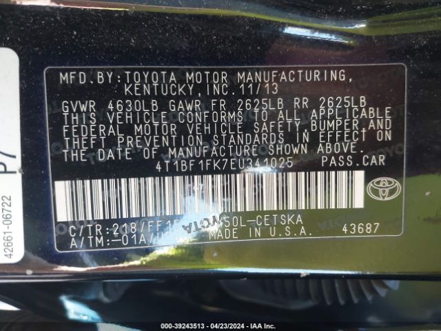 Photo 8 VIN: 4T1BF1FK7EU341025 - TOYOTA CAMRY 