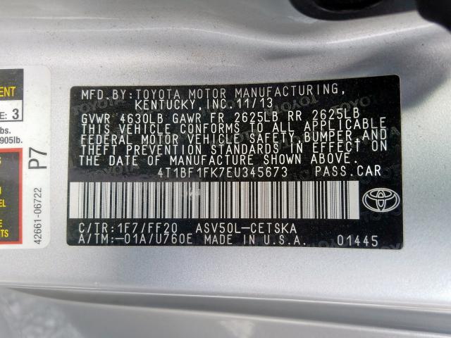 Photo 9 VIN: 4T1BF1FK7EU345673 - TOYOTA CAMRY L 