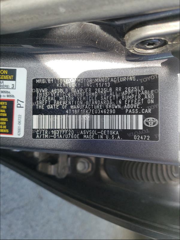 Photo 9 VIN: 4T1BF1FK7EU346290 - TOYOTA CAMRY L 