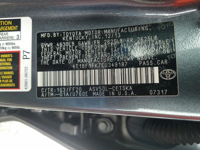 Photo 9 VIN: 4T1BF1FK7EU349187 - TOYOTA CAMRY L 