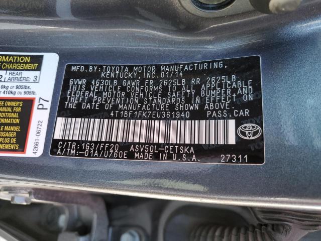 Photo 12 VIN: 4T1BF1FK7EU361940 - TOYOTA CAMRY 