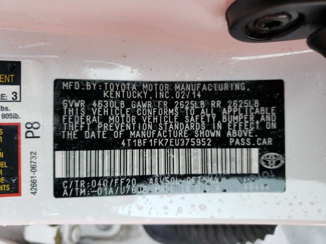 Photo 9 VIN: 4T1BF1FK7EU375952 - TOYOTA CAMRY L 