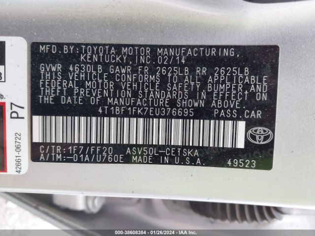 Photo 8 VIN: 4T1BF1FK7EU376695 - TOYOTA CAMRY 