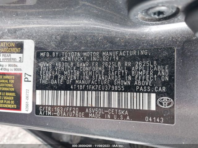 Photo 8 VIN: 4T1BF1FK7EU379855 - TOYOTA CAMRY 