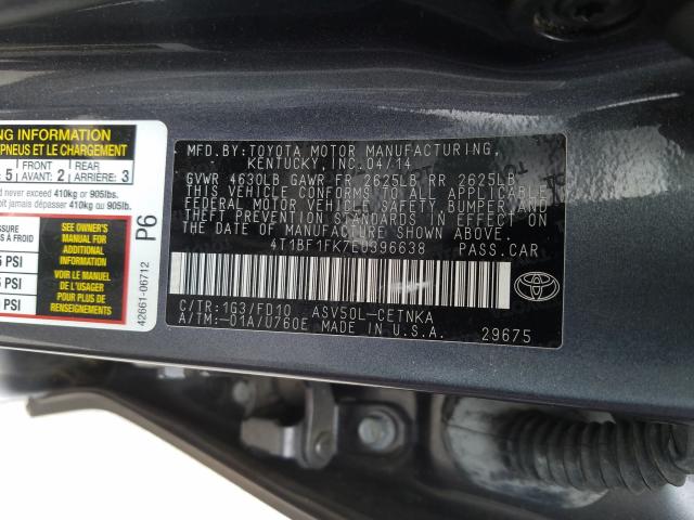 Photo 9 VIN: 4T1BF1FK7EU396638 - TOYOTA CAMRY L 